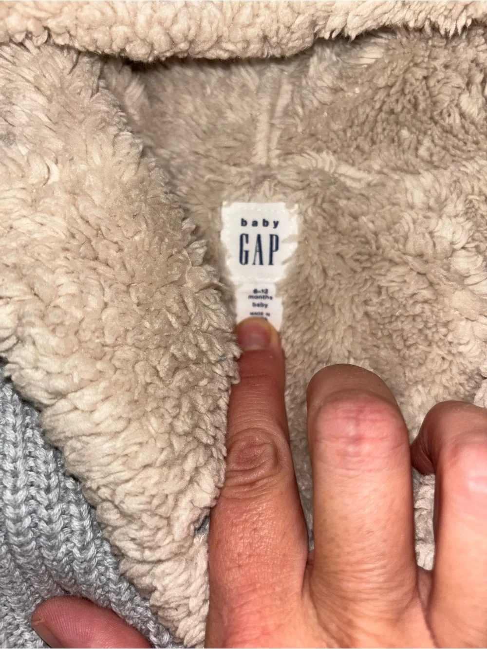 GAP Light Gray Knit Hooded Baby Cardigan with Sherpa Lining